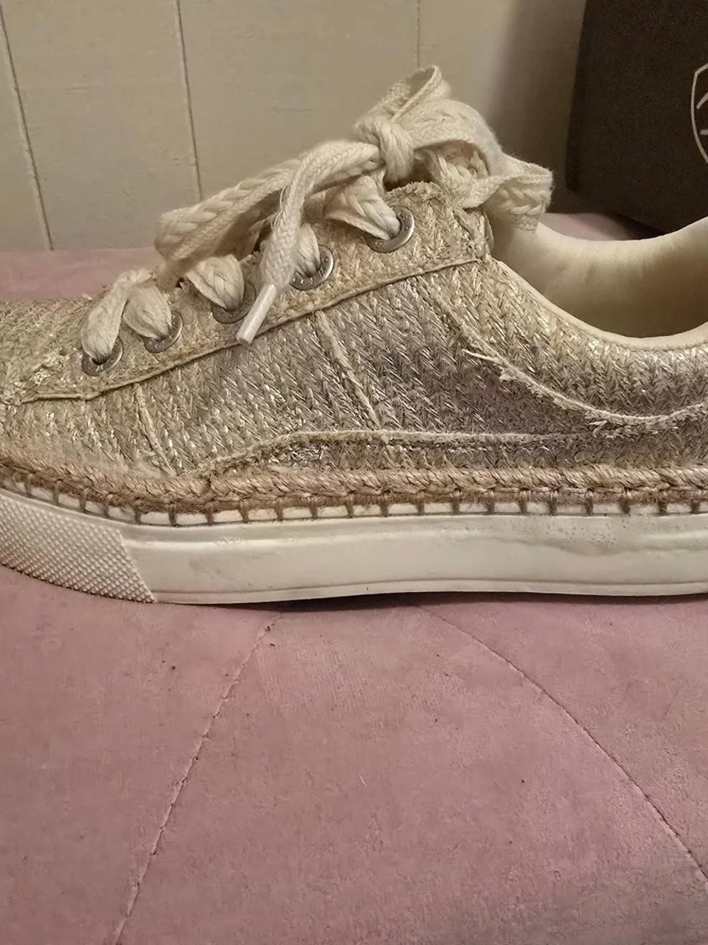 Womens Metallic Textured Lace-Up Sneakers Espadrille Look